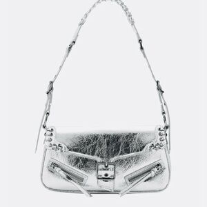 Mango Silver Metallic Shoulder Bag with Braided Strap
